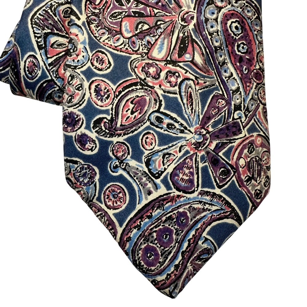 Geoffrey Beene Necktie Men OS Blue Pink Paisley Floral Silk Classic Professional